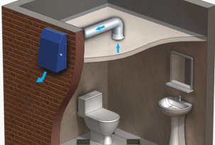 Větrání samostatné koupelny s vanou a toaletou