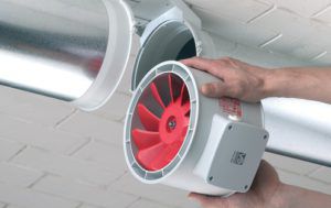 A fan designed for installation in the pipe joint zone